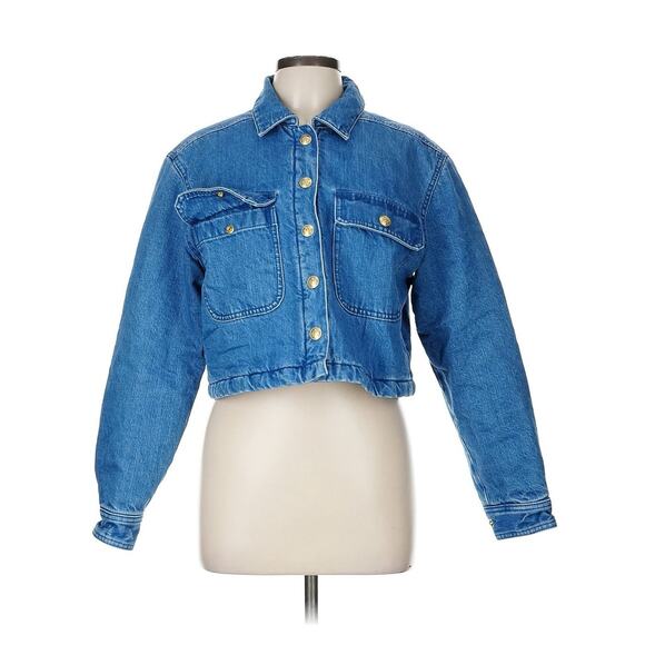 J.Crew Women's Cropped Denim Puffer Jacket Blue M - Picture 2 of 6